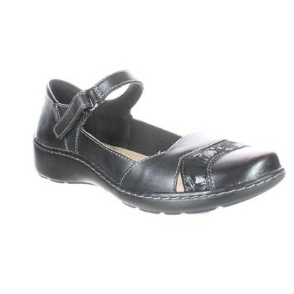 Clarks Womens Comfort Loafer Black Leather Flats Mary Jane Slip On Shoes, Sz 7
